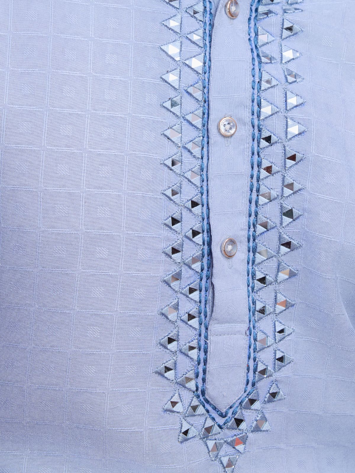 Odette Blue Viscose Rayon Mirror Work Stitched Kurta For Men - Image 7