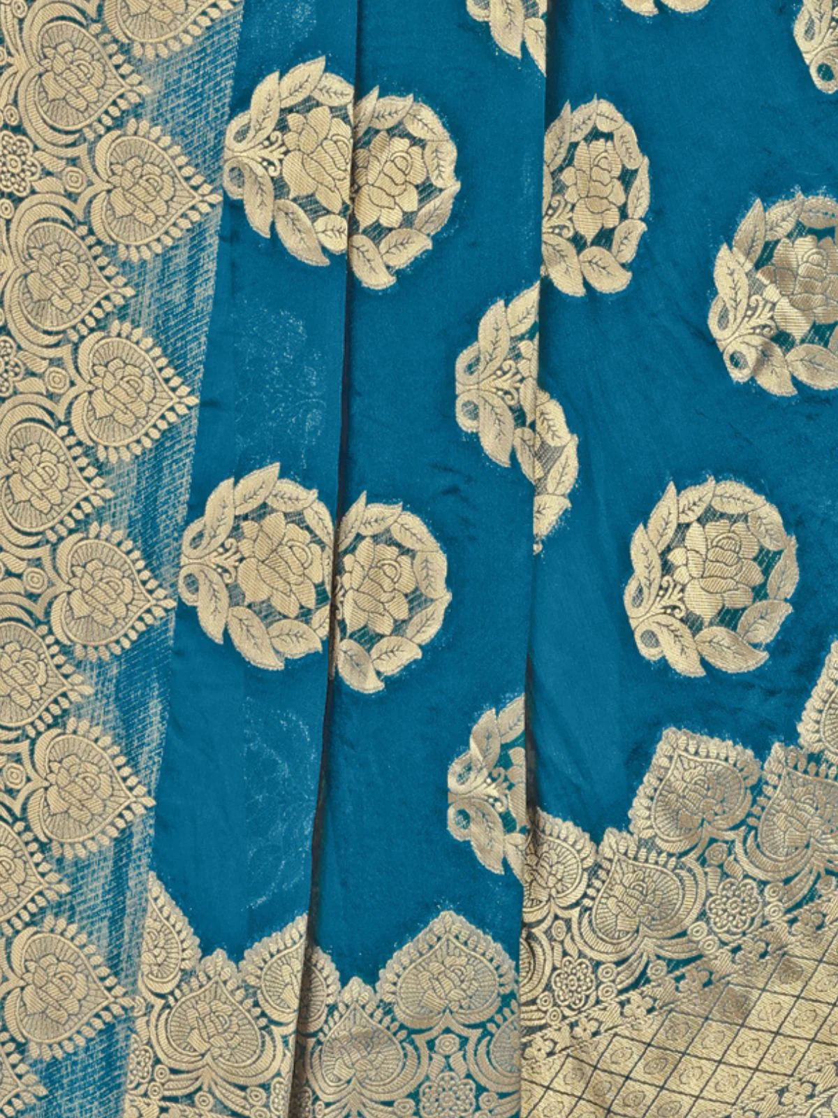 Odette Blue Viscose  Woven Saree With Unstitched Blouse For Women - Image 5