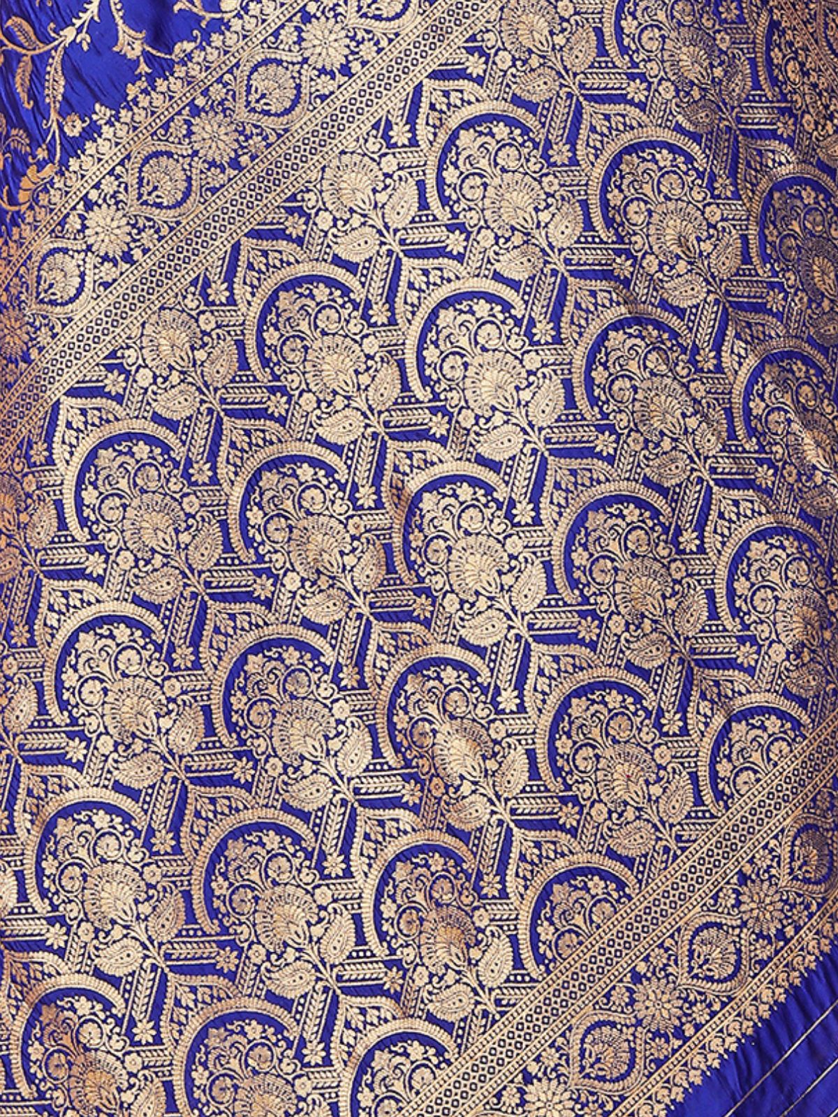Odette Blue Woven Banarasi Silk Saree With Unstitched Blouse For Women - Image 6