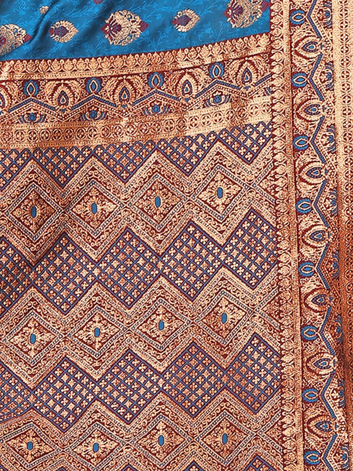 Odette Blue Woven Banarasi Silk Saree With Unstitched Blouse For Women - Image 6