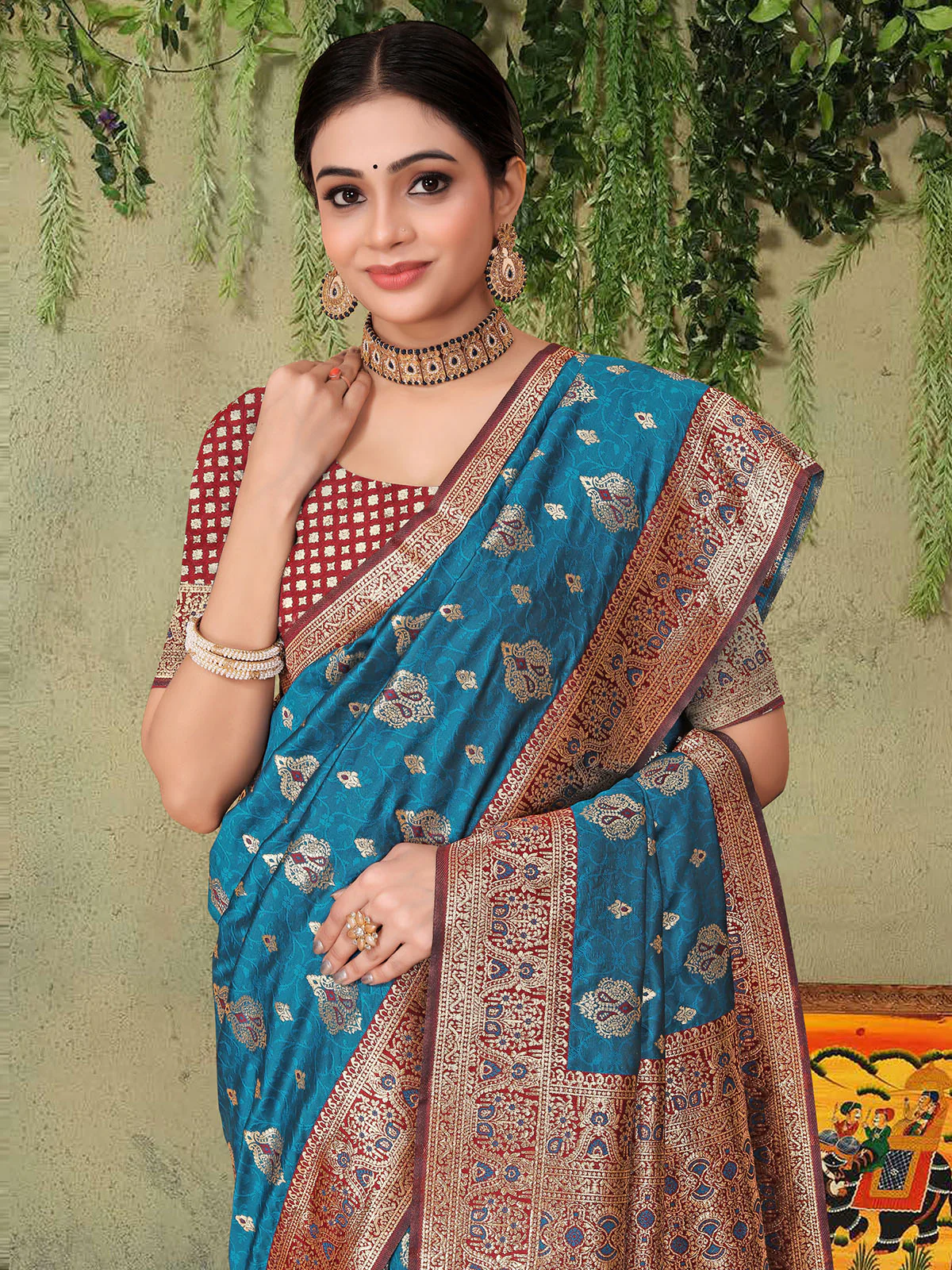 Odette Blue Woven Banarasi Silk Saree With unstitched Blouse For Women - Image 4