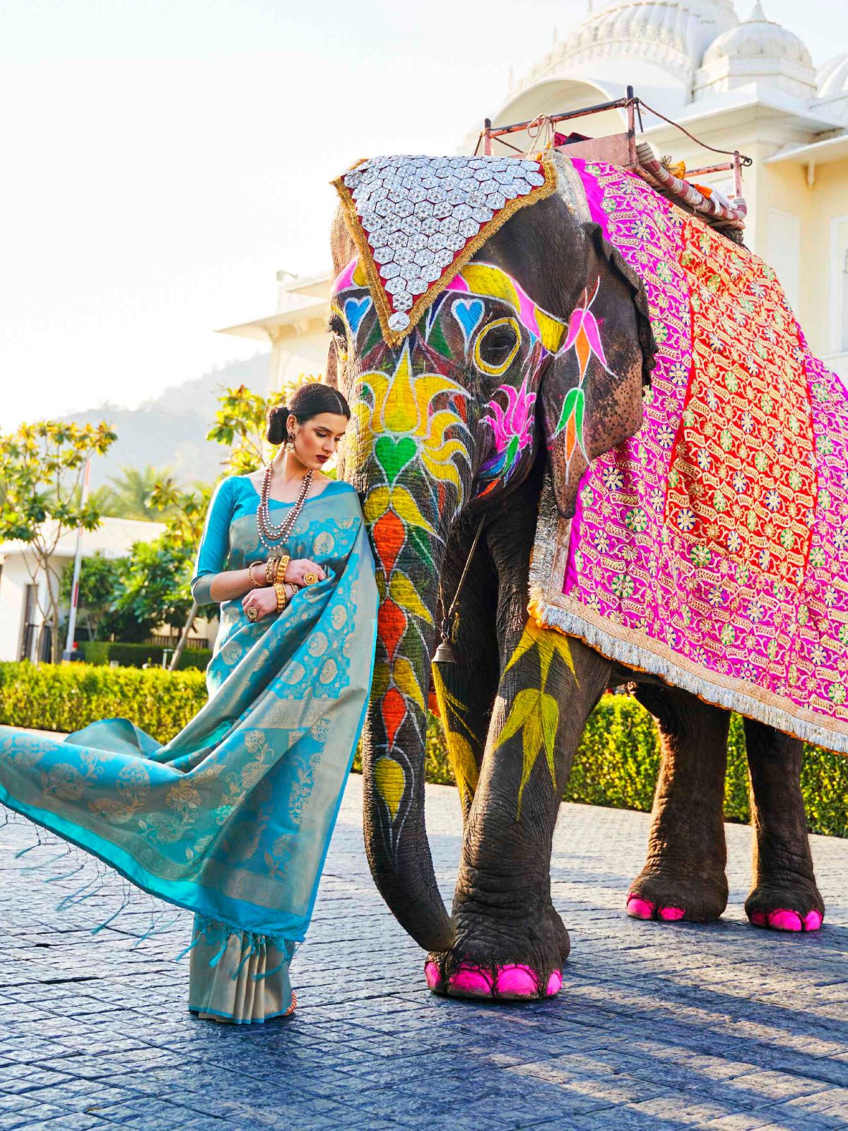 Odette Blue Woven Design Silk Blend Saree With Unstitched Blouse For Women - Image 3