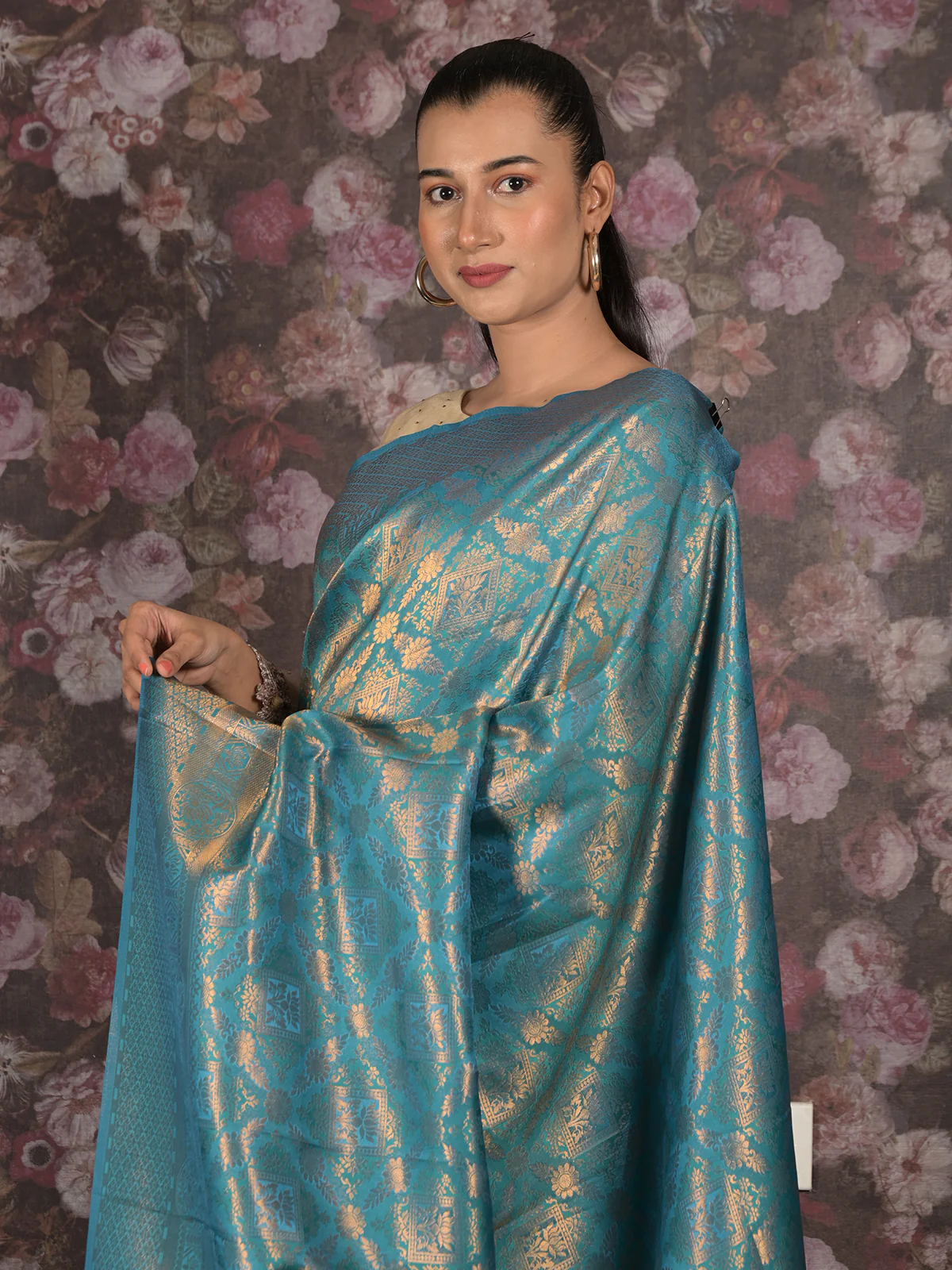 Odette Blue Woven Silk Blend Saree With Unstitched Blouse For Women - Image 5