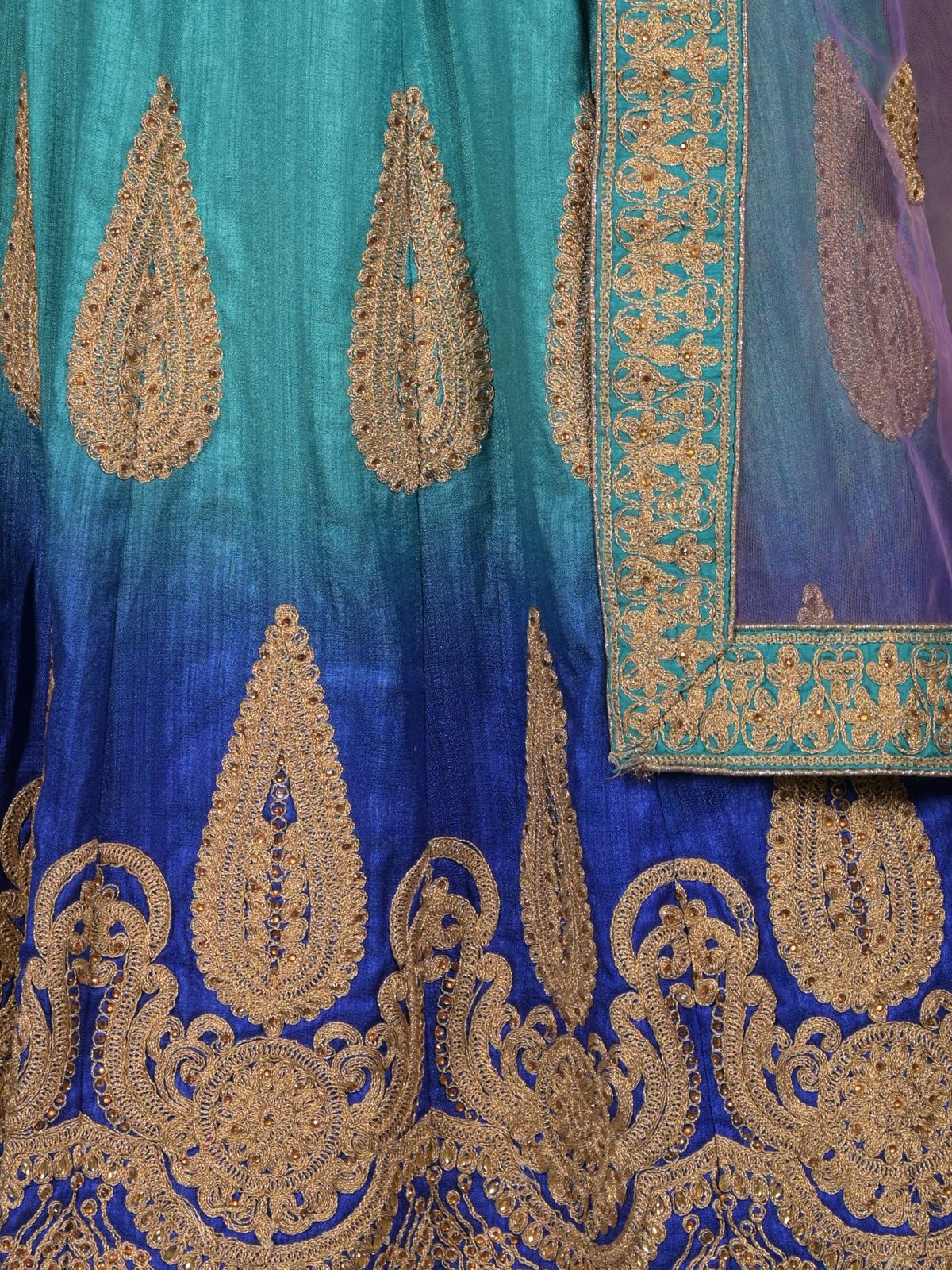 Odette Blue Zari Embroidered Stitched Silk Blend Lehenga with Stitched Blouse for Women - Image 5