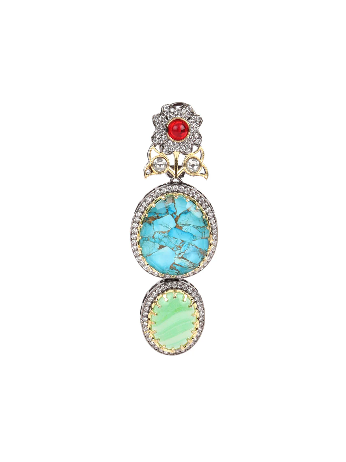Odette Blue And Olive Zircon Silver Plated Dangler Earrings For Women - Image 4