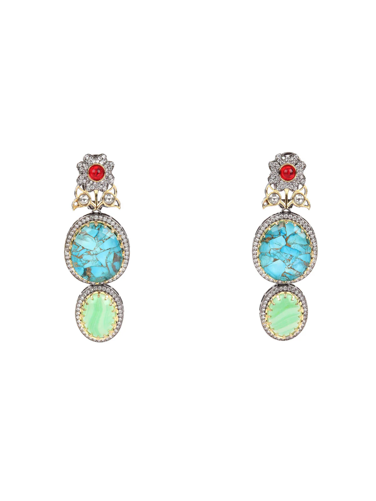 Odette Blue And Olive Zircon Silver Plated Dangler Earrings For Women - Image 5