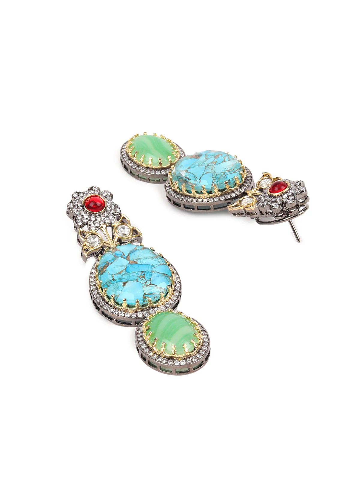 Odette Blue And Olive Zircon Silver Plated Dangler Earrings For Women - Image 6