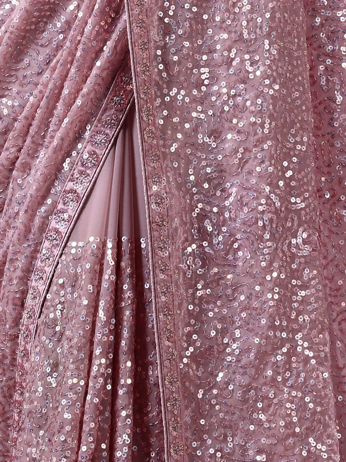 Odette Blush Pink Georgette Sequin  Elegant Saree For Women - Image 6