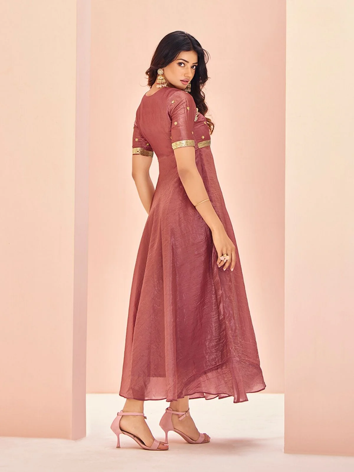 Odette Blush Pink Organza Embroidered Stitched Gown For Women - Image 4