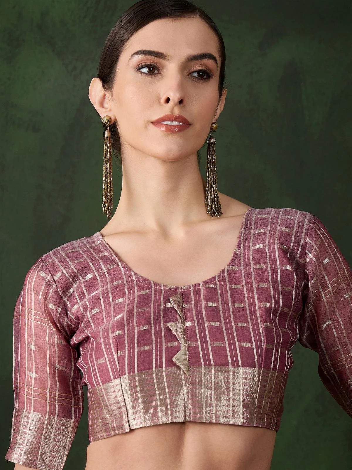 Odette Blush Pink Organza Woven Saree With Unstitched Blouse For Women - Image 5
