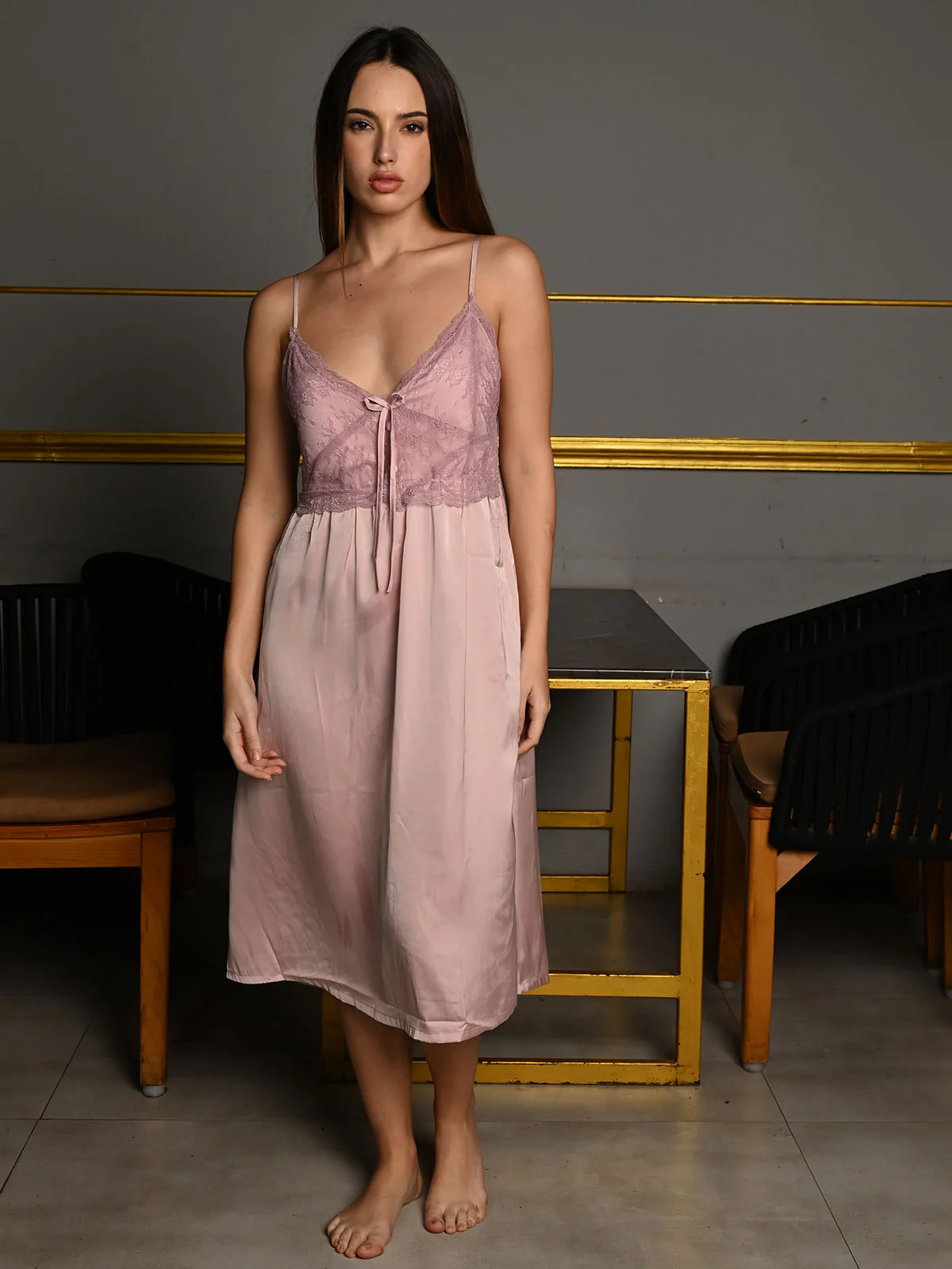 Odette Blush Pink Satin Solid Night Wear Set For Women - Image 2