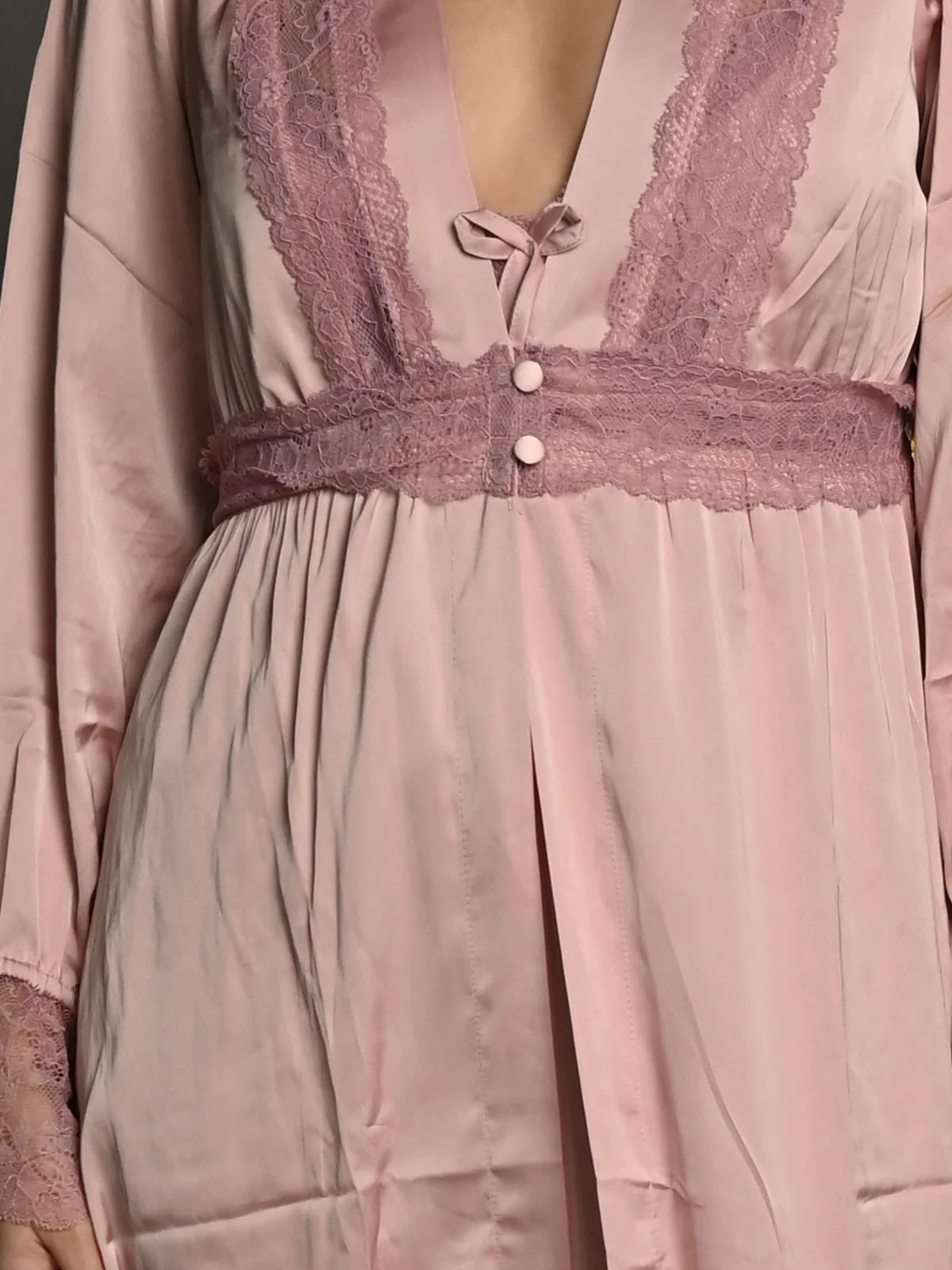 Odette Blush Pink Satin Solid Night Wear Set For Women - Image 6