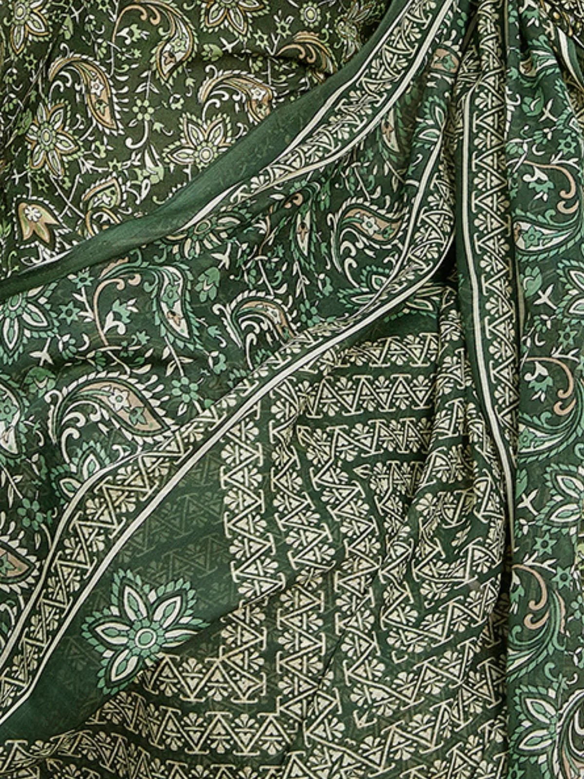 Odette Bottle Green Cotton Blend Printed Stiched Kurta Set For Women - Image 5