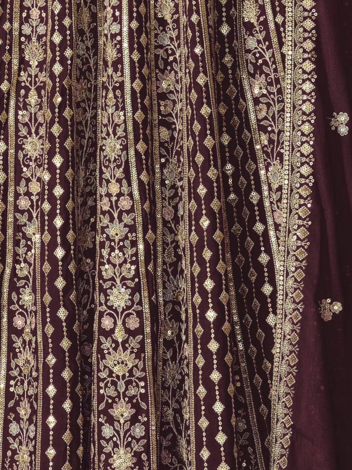 Odette Brown Chinon Embellished Semi Stitched Kurta Set For Women - Image 3