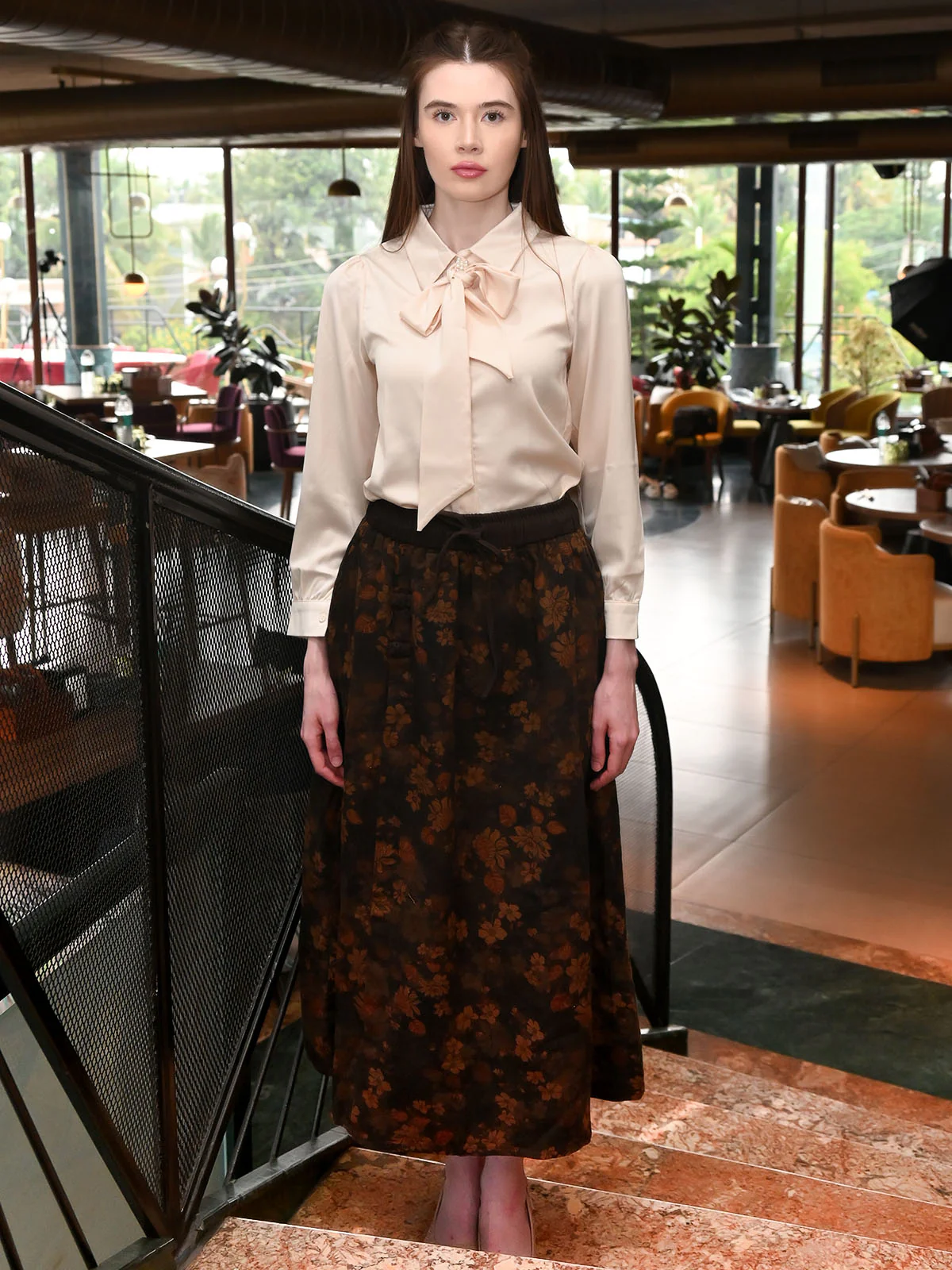 Odette Brown Cotton Blend Printed Skirt For Women - Image 2