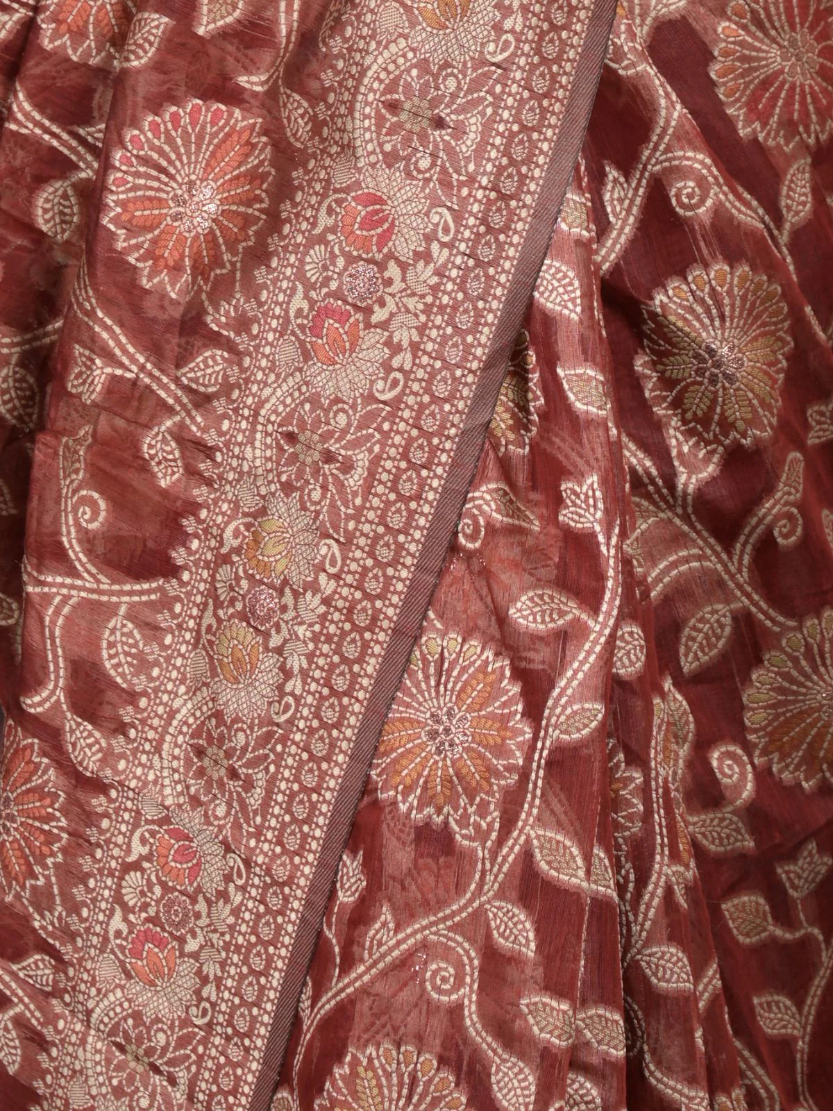 Odette Brown Cotton Blend Woven Saree with Unstitched Blouse for Women - Image 5