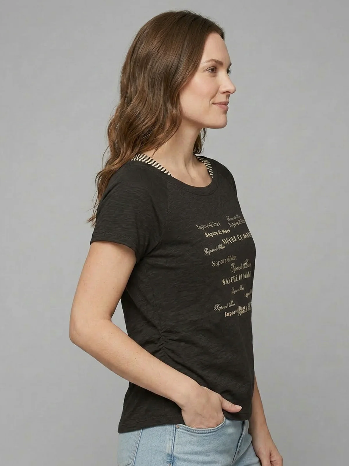 Odette Brown Cotton Rib Solid Top For Women - Image 2