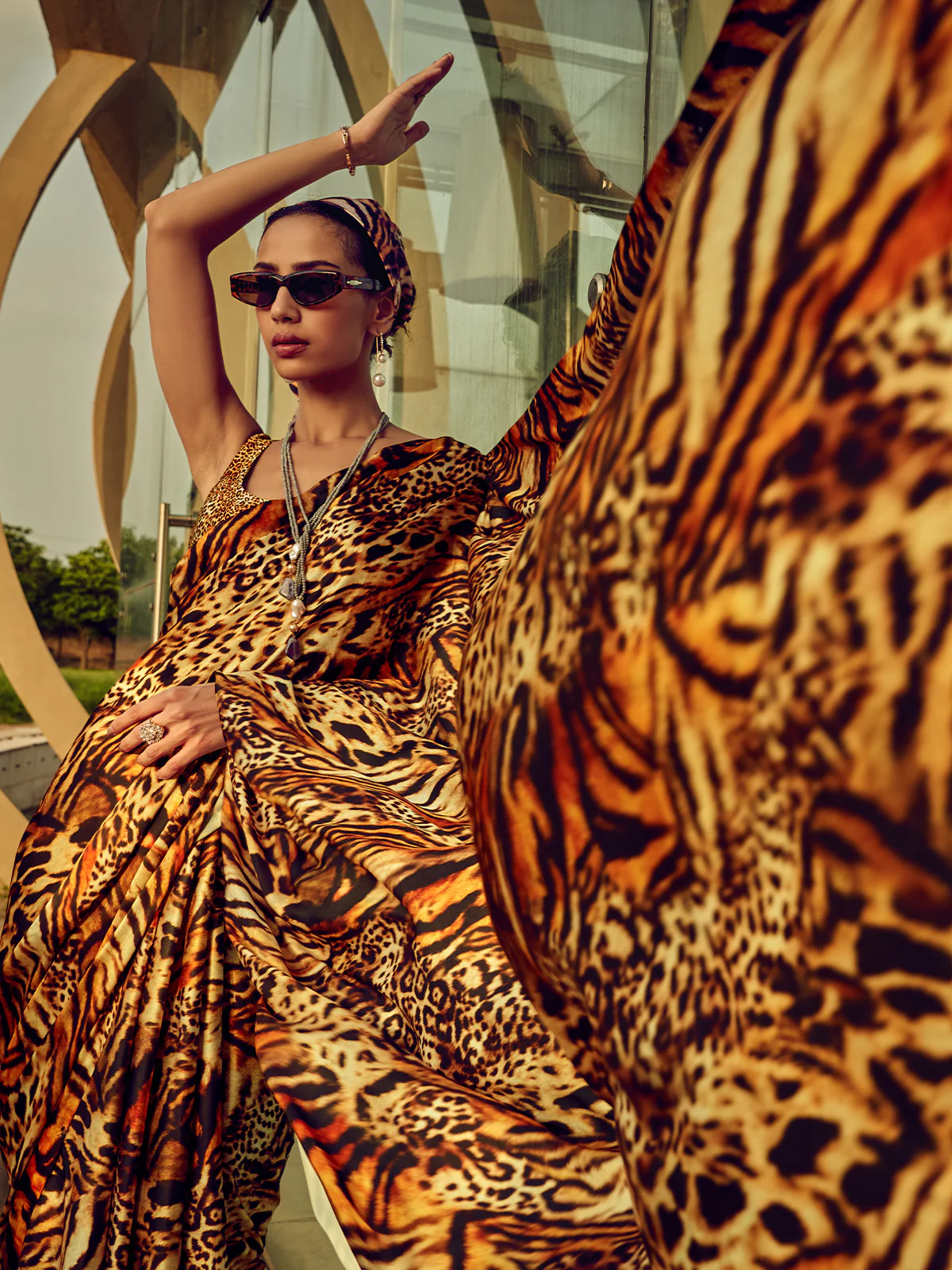 Odette Brown Digital Printed Saree For Women - Image 3