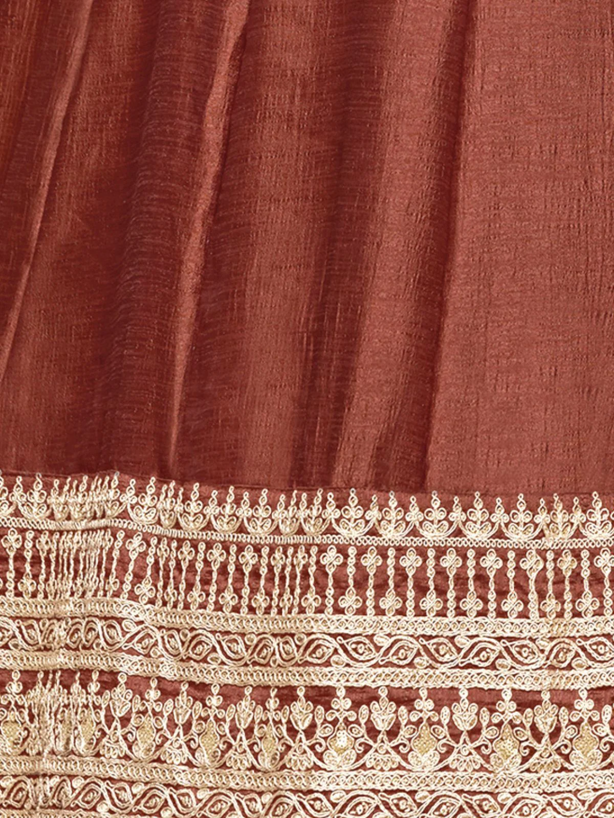 Odette Brown Embroidered Art Silk Semi Stitched Gown With Dupatta For Women - Image 5