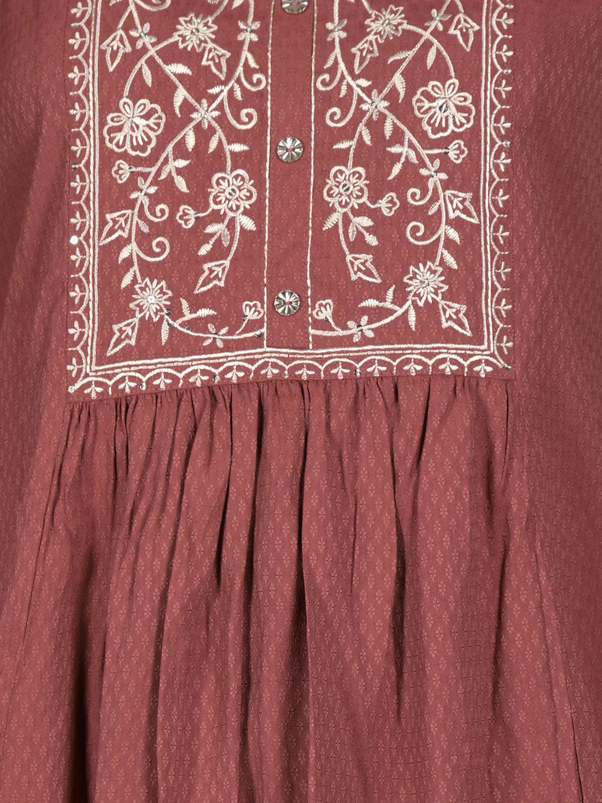 Odette Brown Flared Embroidered Stitched Kurta For Women - Image 5