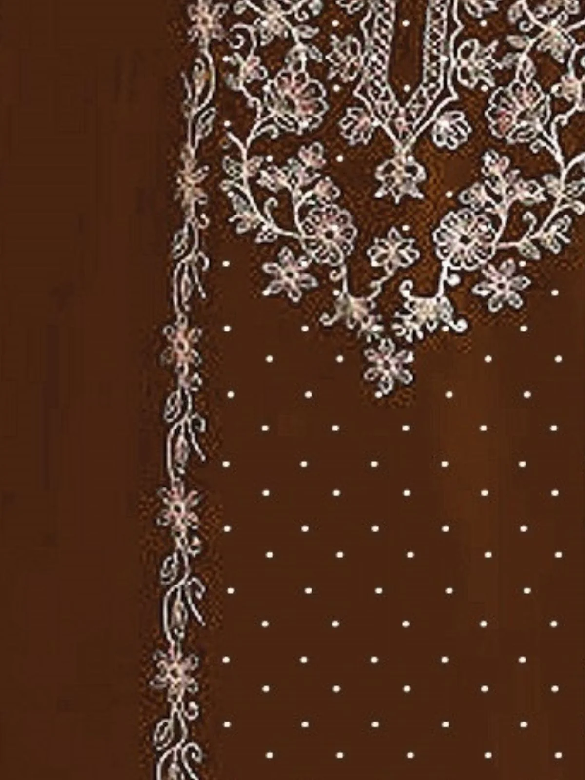 Odette Brown Georgette  Embroidered Semi-Stitched Kurta Set For Women - Image 3