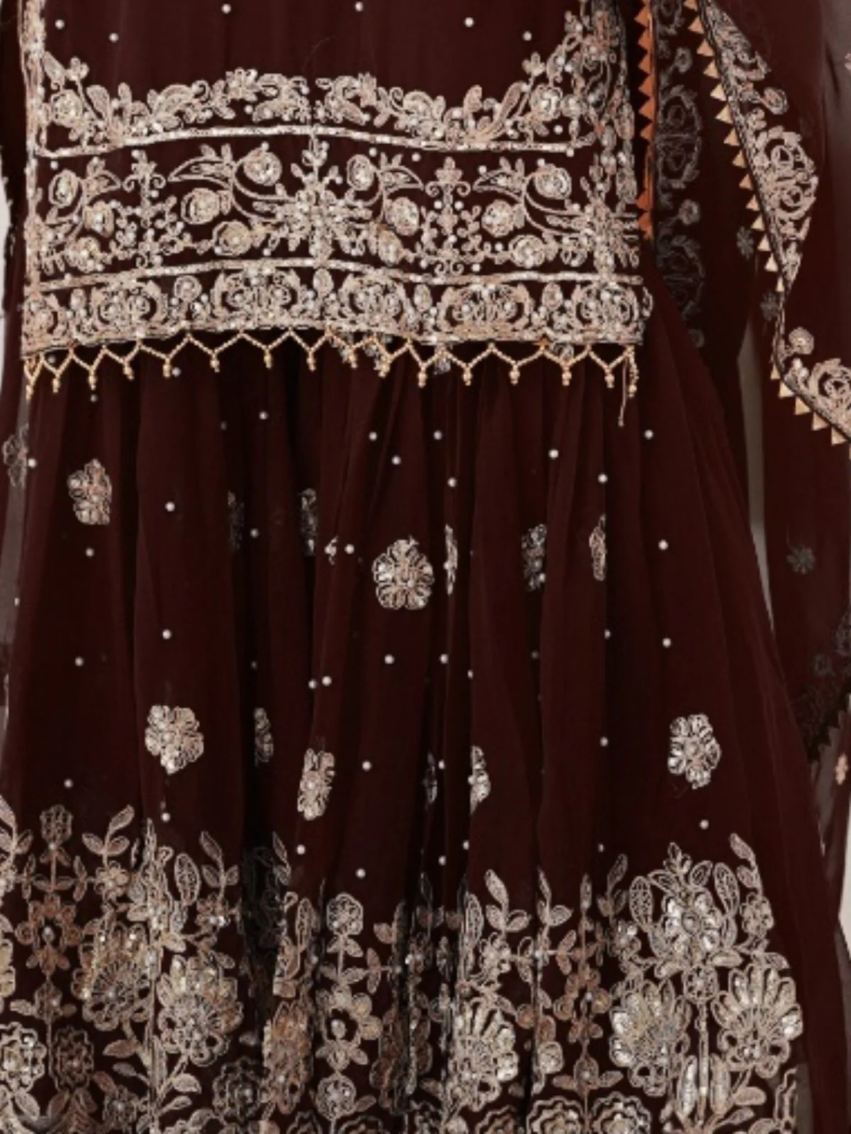 Odette Brown Georgette Embroidered Stitched Kurta Set For Women - Image 7