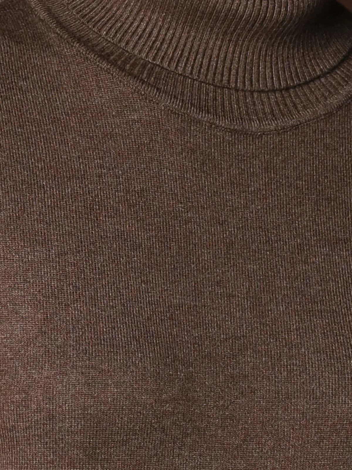 Odette Brown Knit High Neck Full Sleeves Solid Top For Women - Image 4