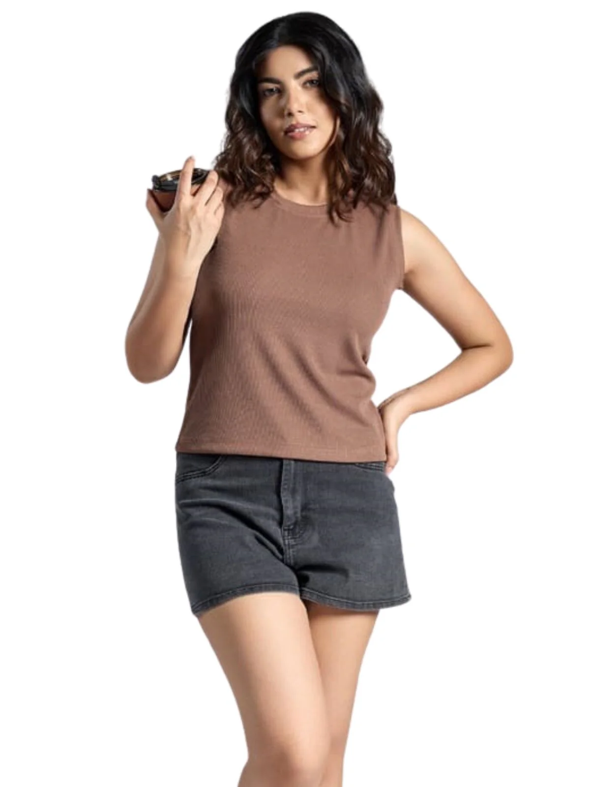 Odette Brown Knited Solid Top For Women - Image 2