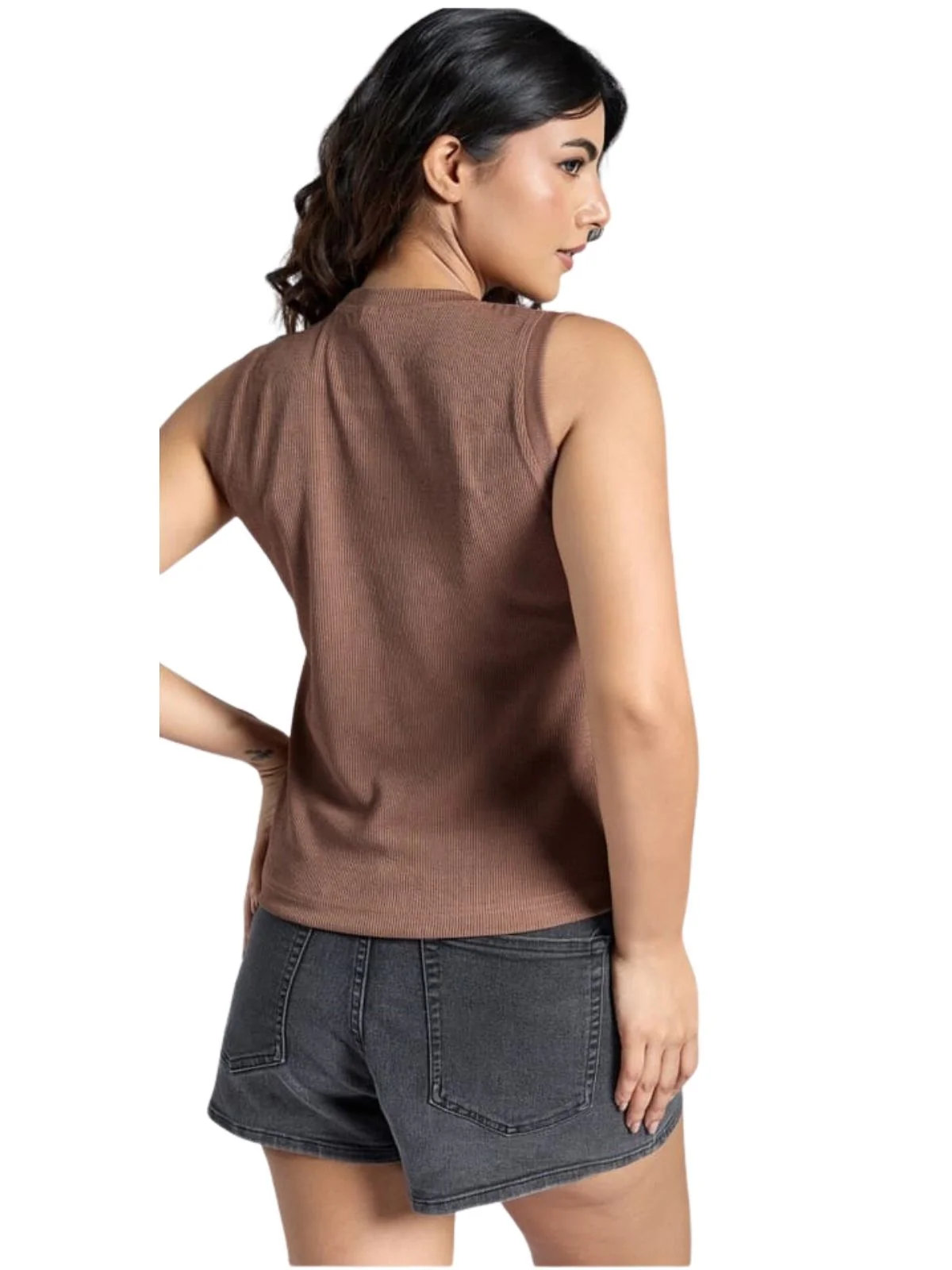 Odette Brown Knited Solid Top For Women - Image 3