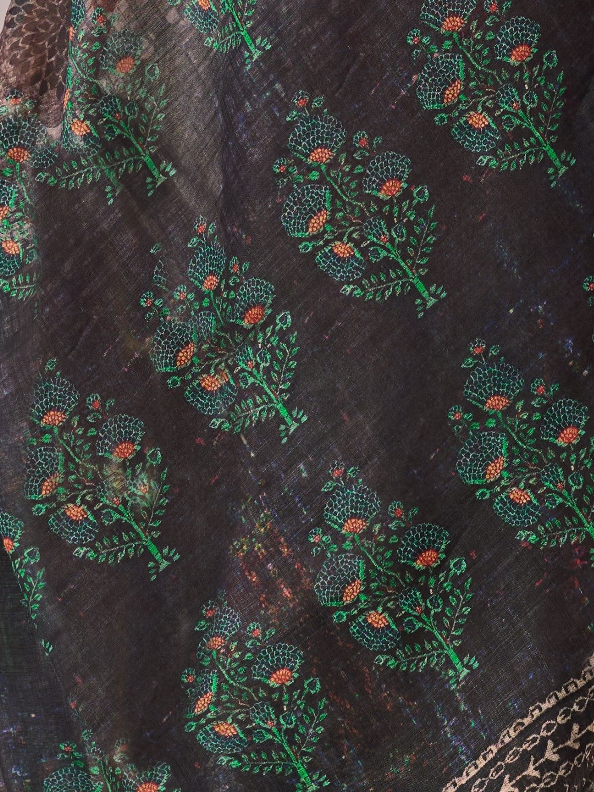 Odette Brown Linen Cotton Printed Saree For Women - Image 5