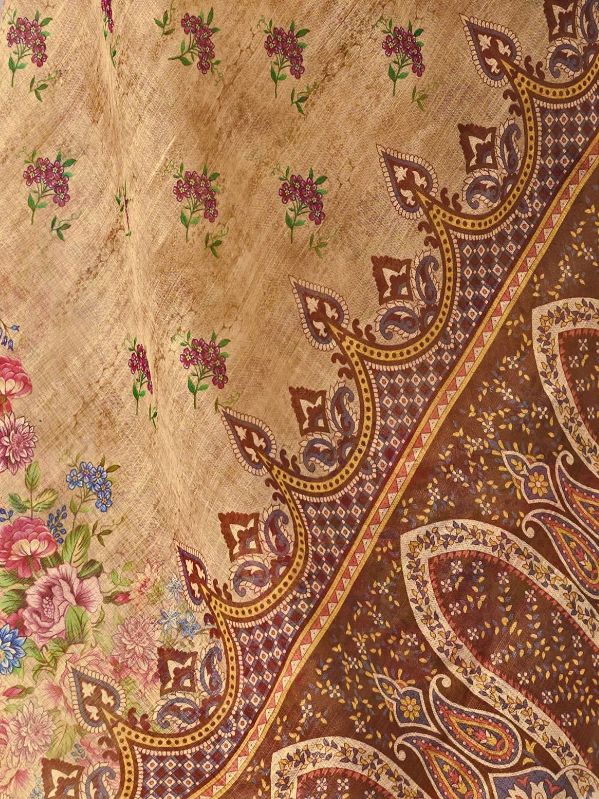 Odette Brown Linen Cotton Printed Saree For Women - Image 5