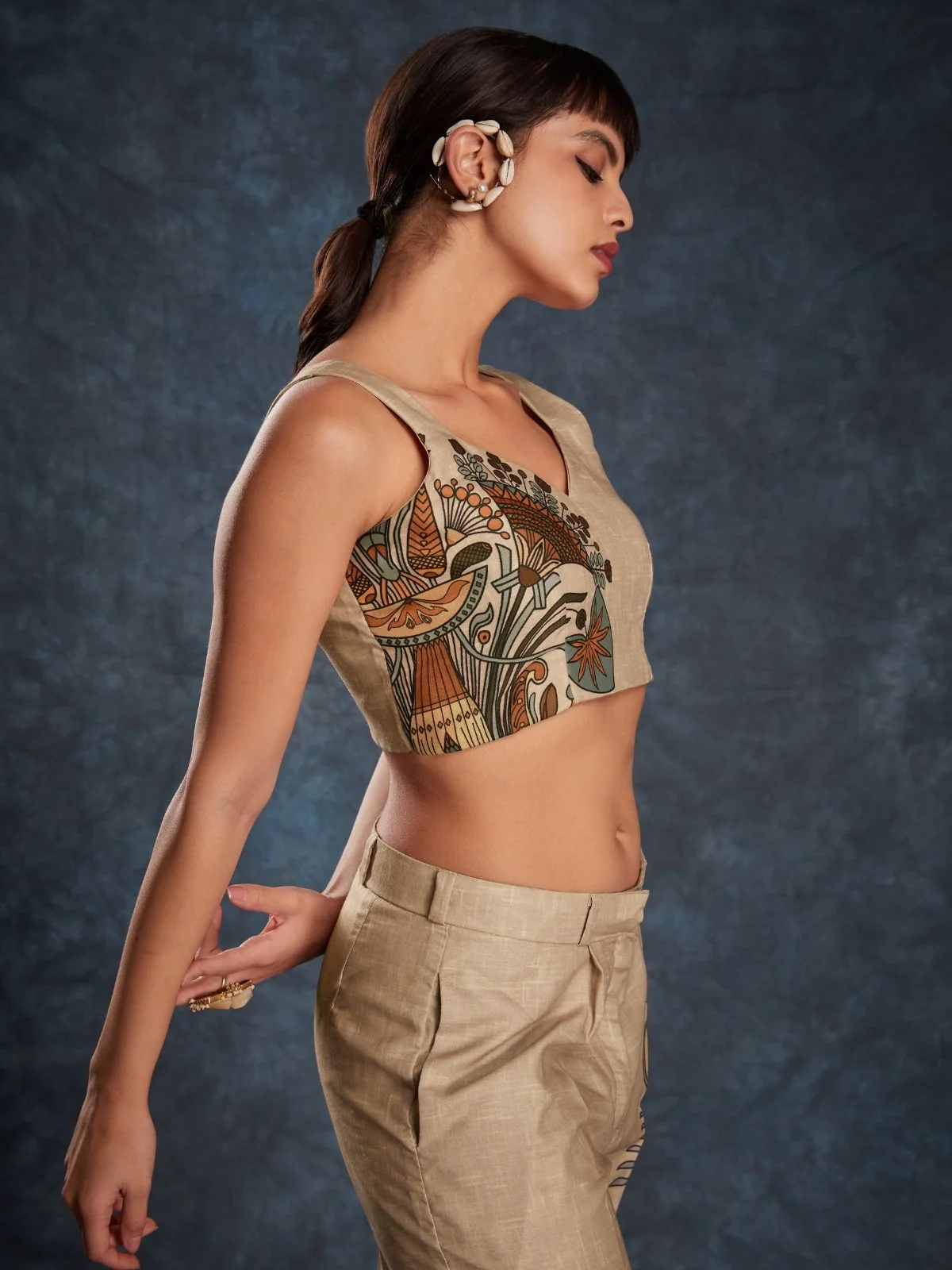 Odette Brown Linen Printed Stitched Co-Ord Set For Women - Image 7