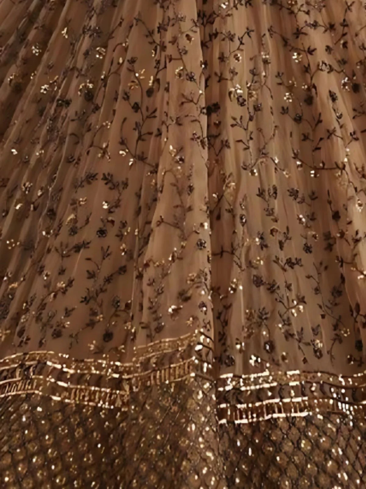Odette Brown Net Embroidered Semi-Stitched Lehenga For Women - Image 3