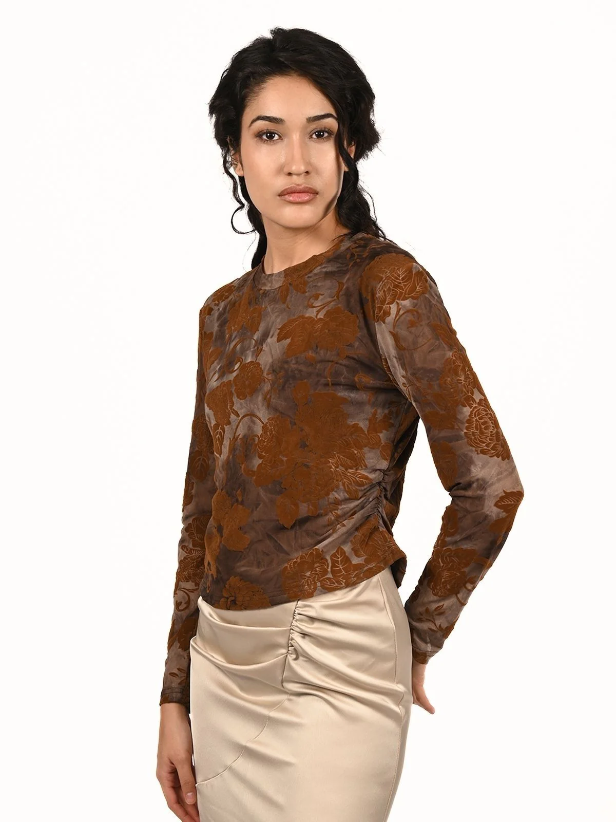 Odette Brown Net Printed Top For Women - Image 2