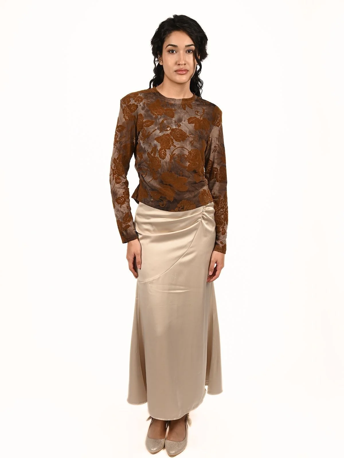 Odette Brown Net Printed Top For Women - Image 5