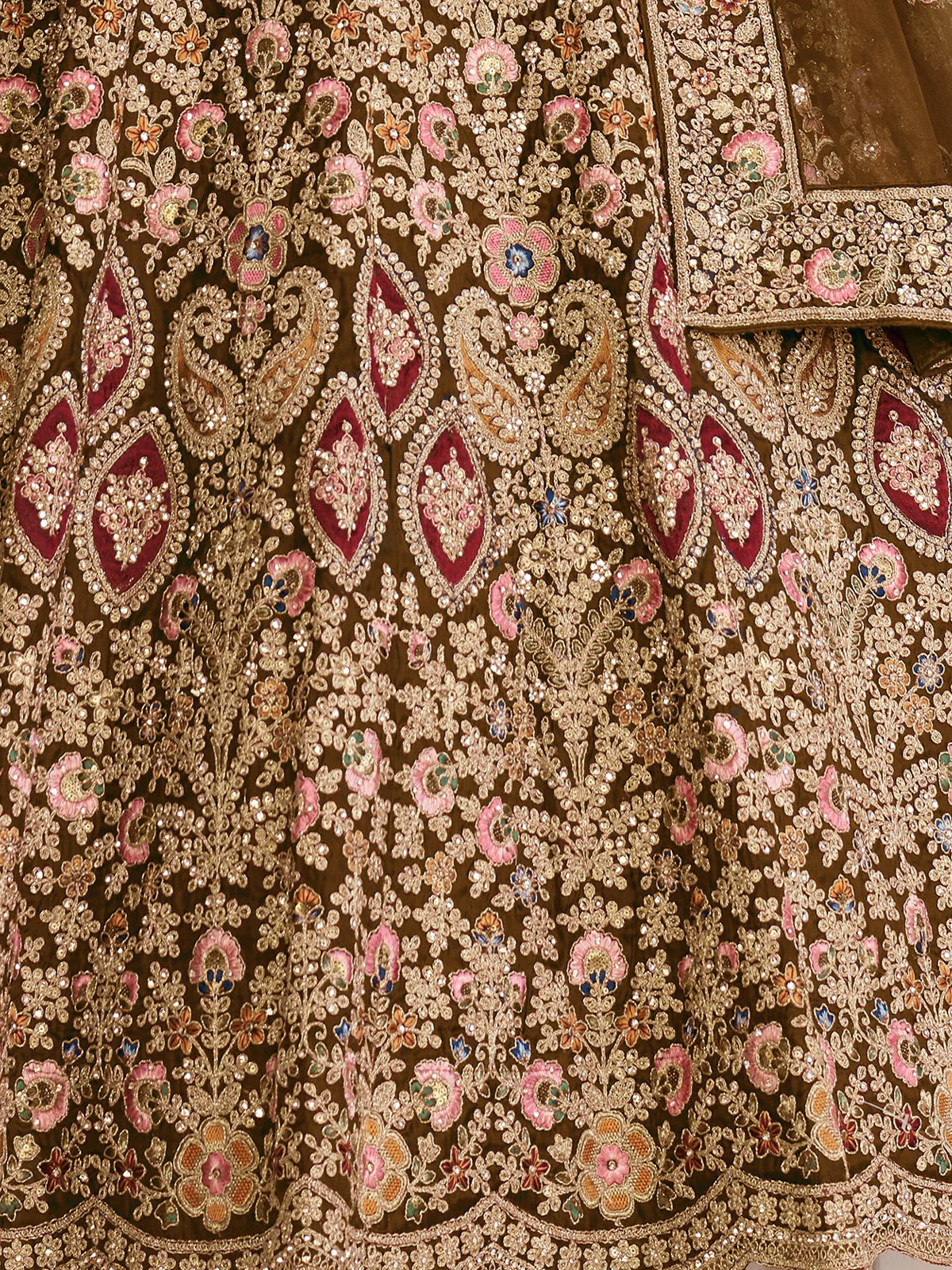 Odette Brown Organza Net Embroidered Semi Stitched Lehenga With Unstitched Blouse for Women - Image 5