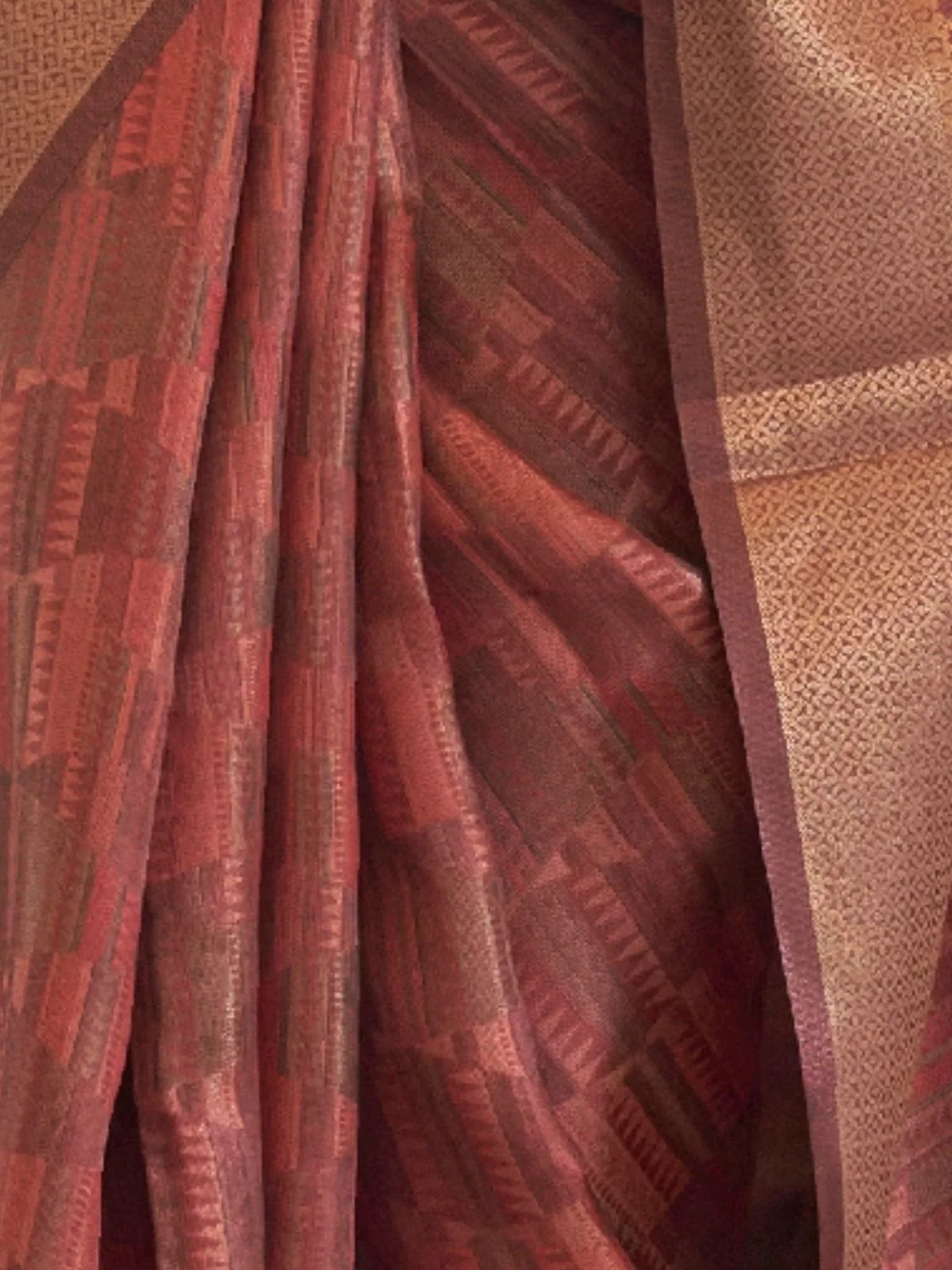 Odette Brown Organza Woven Saree With Unstitched Blouse for Women - Image 3