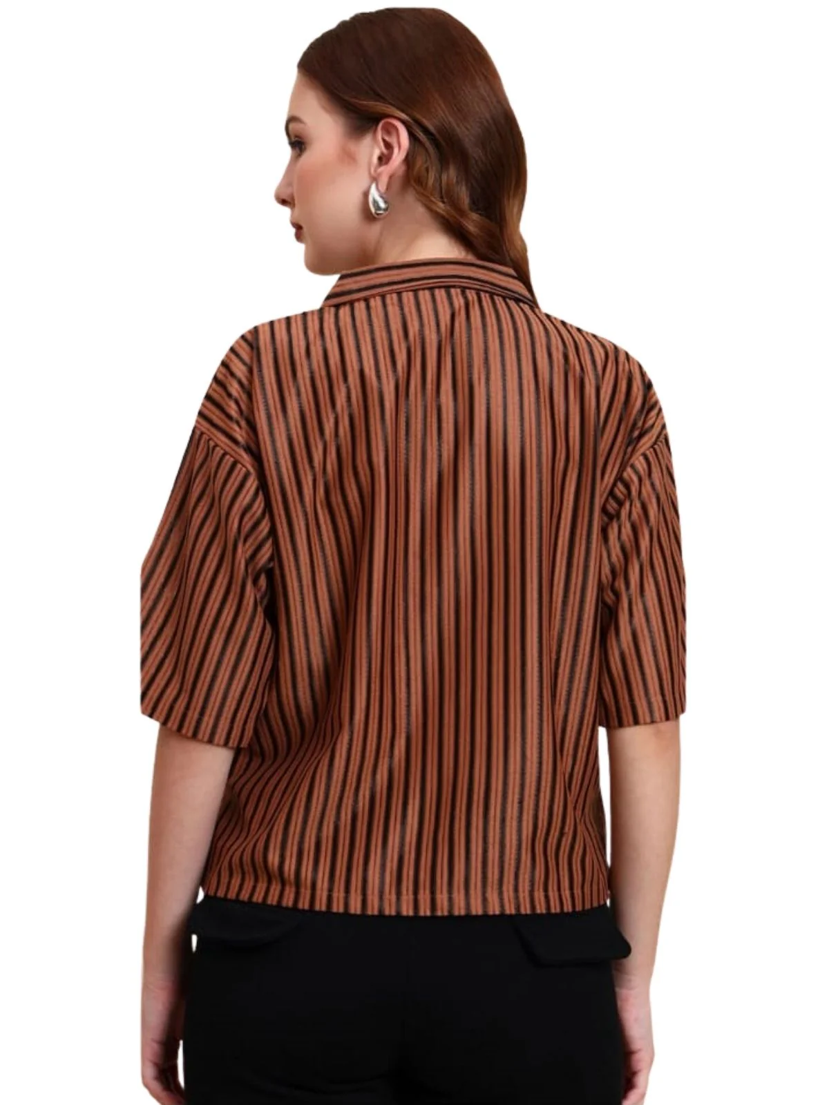 Odette Brown Poly Cotton Printed Shirt Shirt Women - Image 3