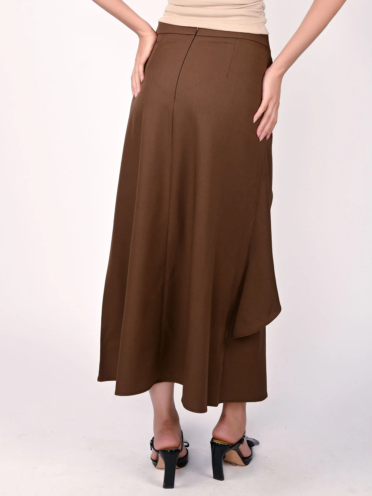 Odette Brown Polyester Bow Design Skirt For Women - Image 4