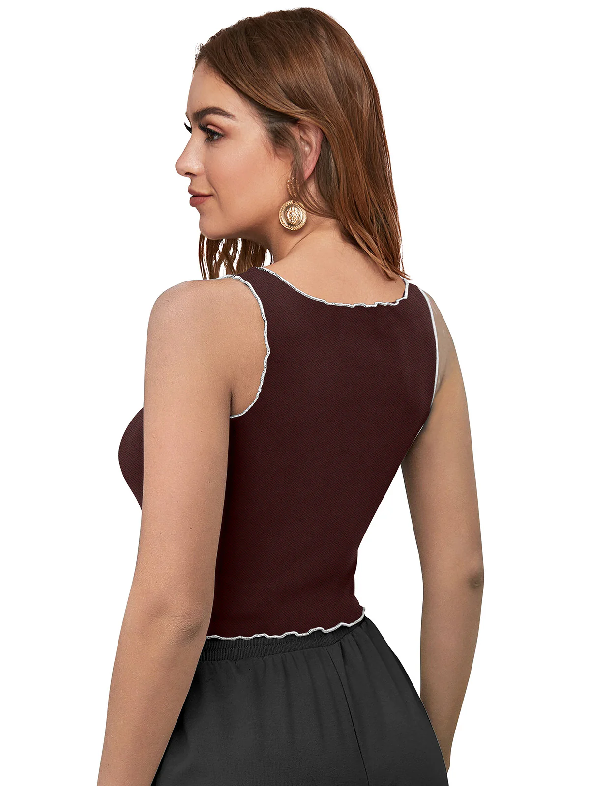 Odette Brown Polyester Solid Top For Women - Image 5