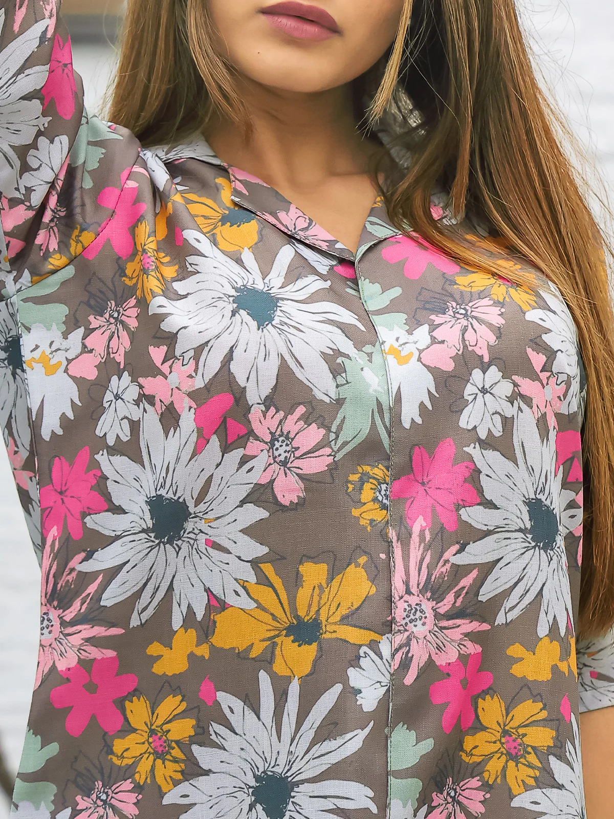 Odette Brown Cotton Printed Stitched Co Ord Set for Women - Image 5