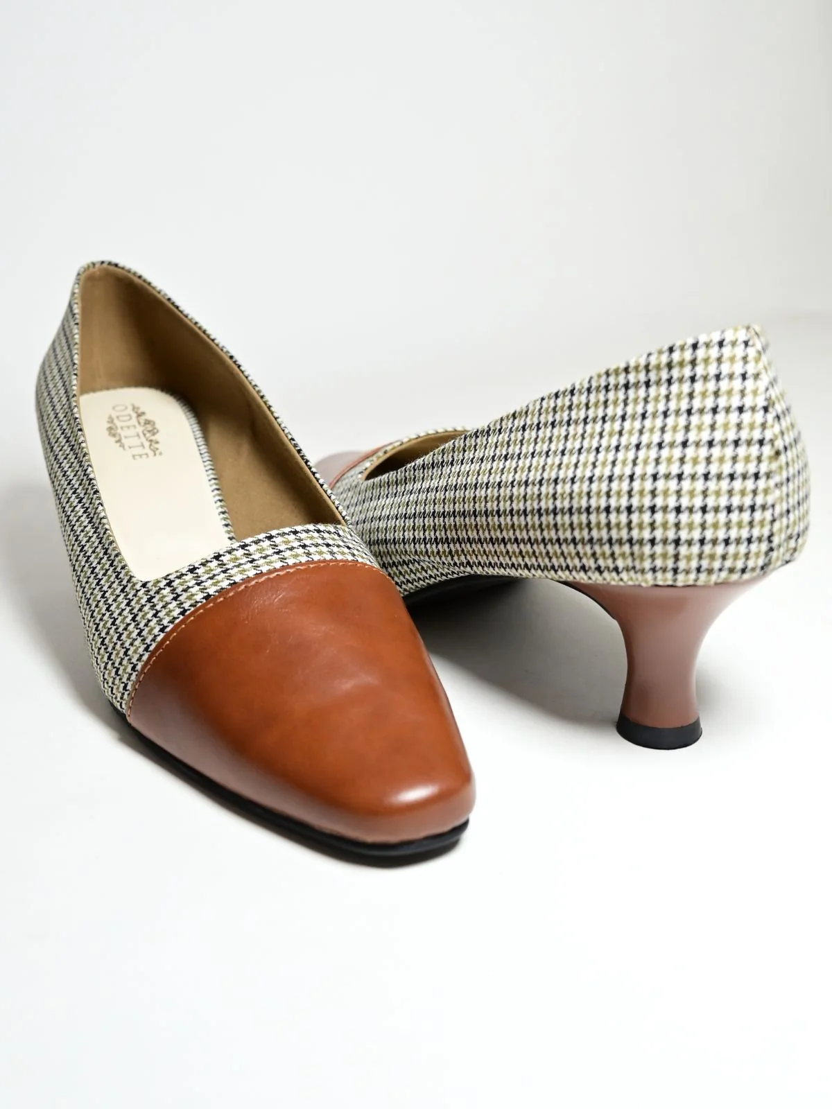 Odette Brown PU Checked Heels Women - Image 5