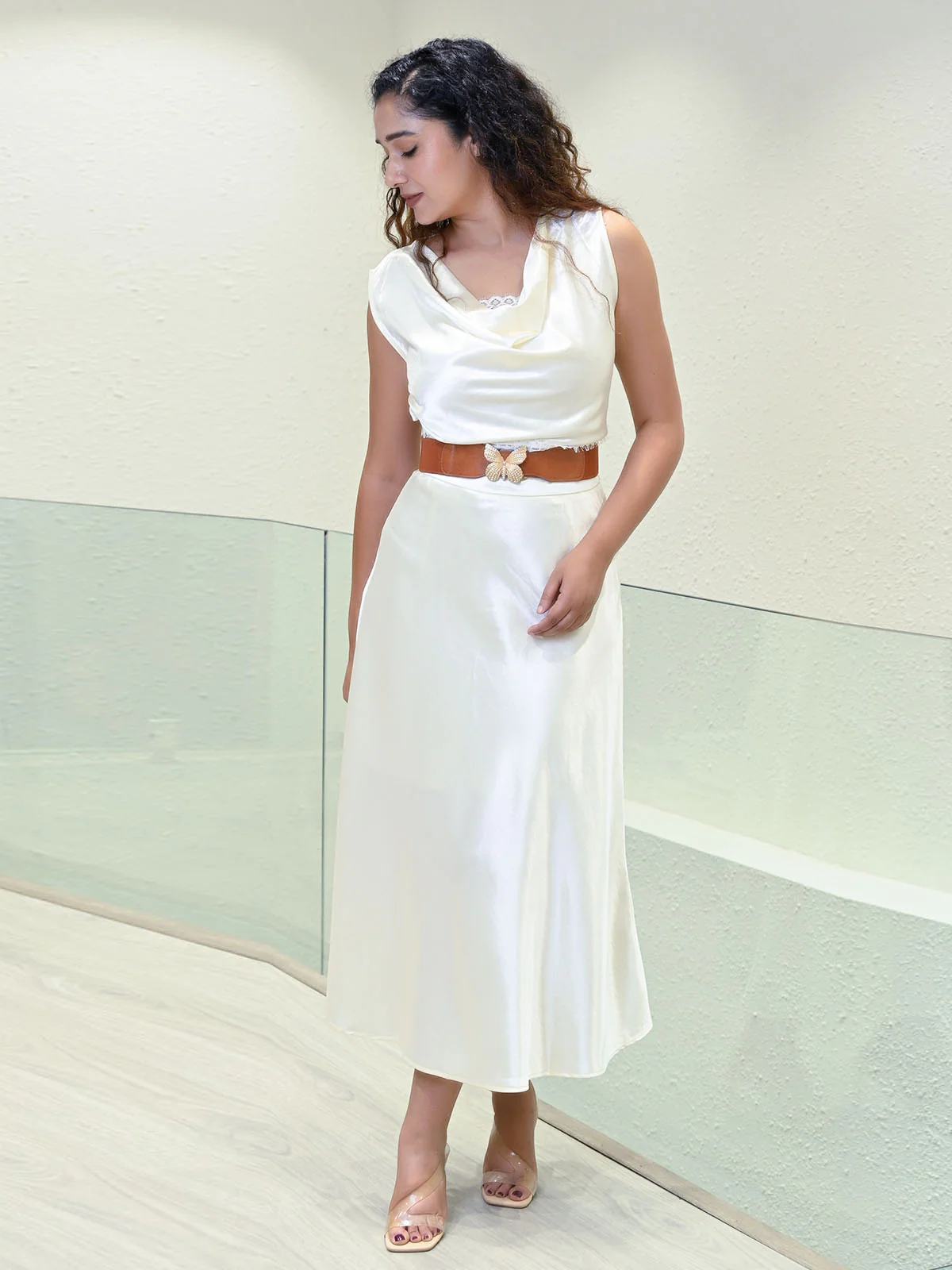 Odette Brown PU Embellished Belt For Women - Image 2