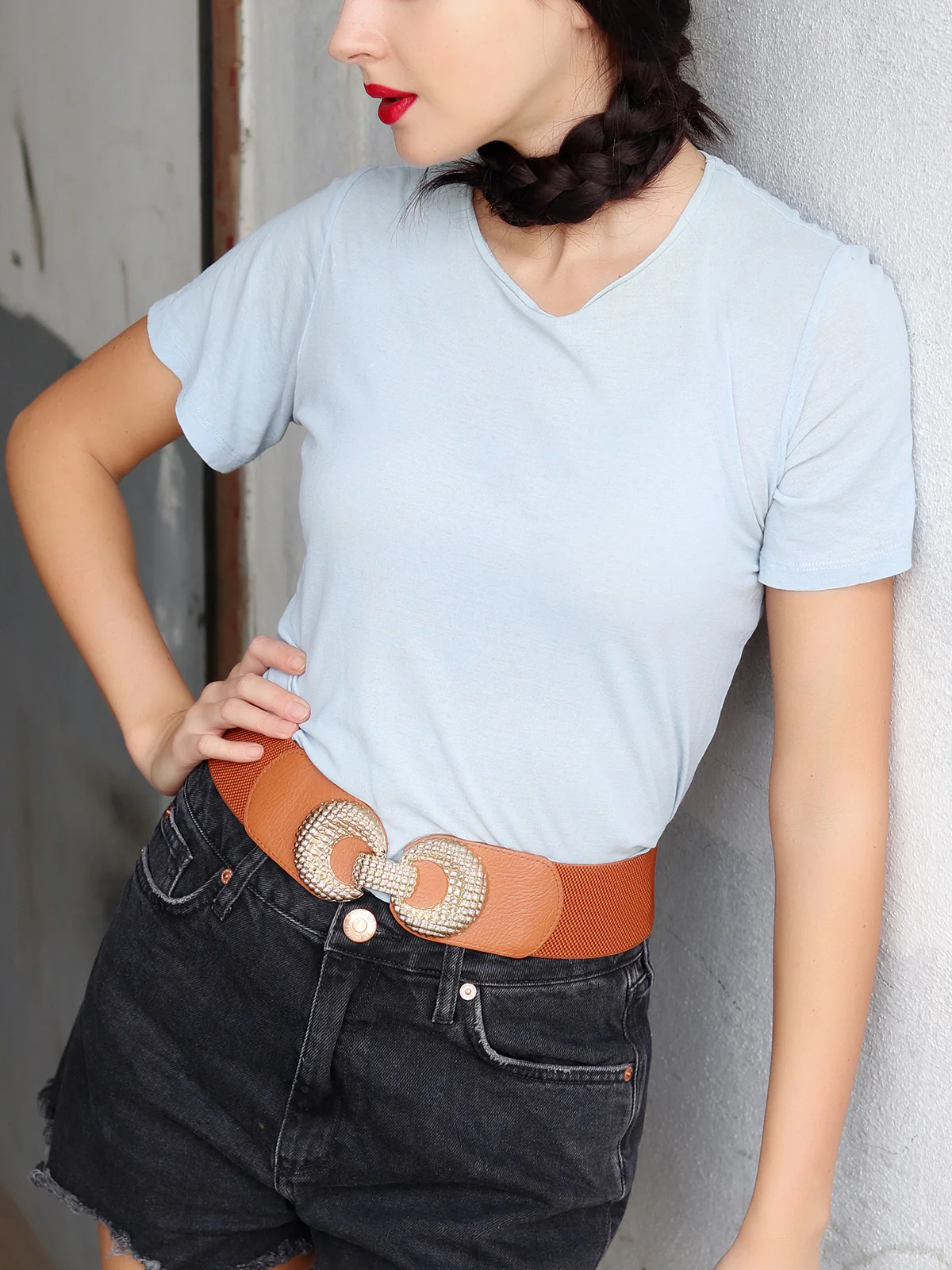 Odette Brown PU Metallic Belt For Women - Image 6