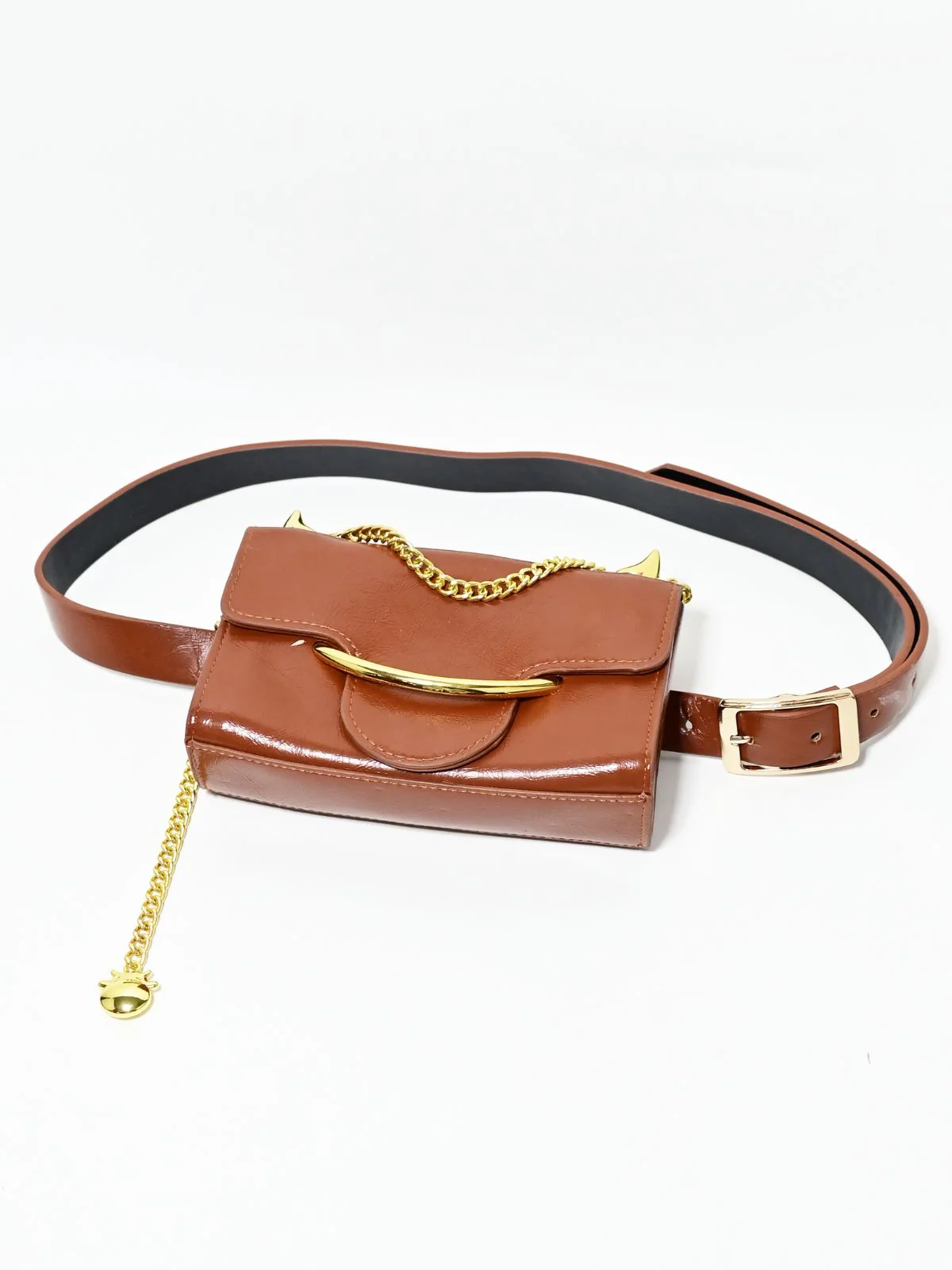 Odette Brown PU Metallic Design Belt Bag For Women - Image 6