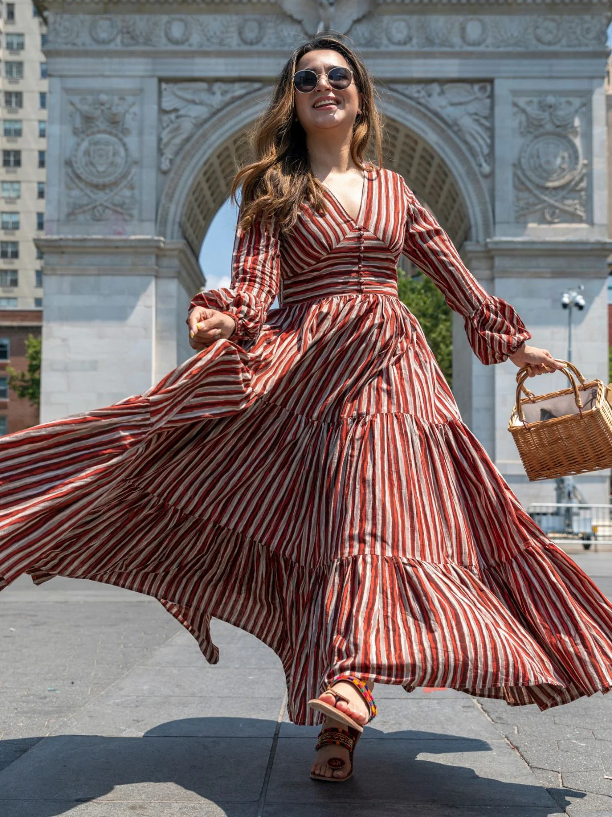 Odette Brown Rayon Stitched Stripes Indo Western Dresses For Women - Image 2
