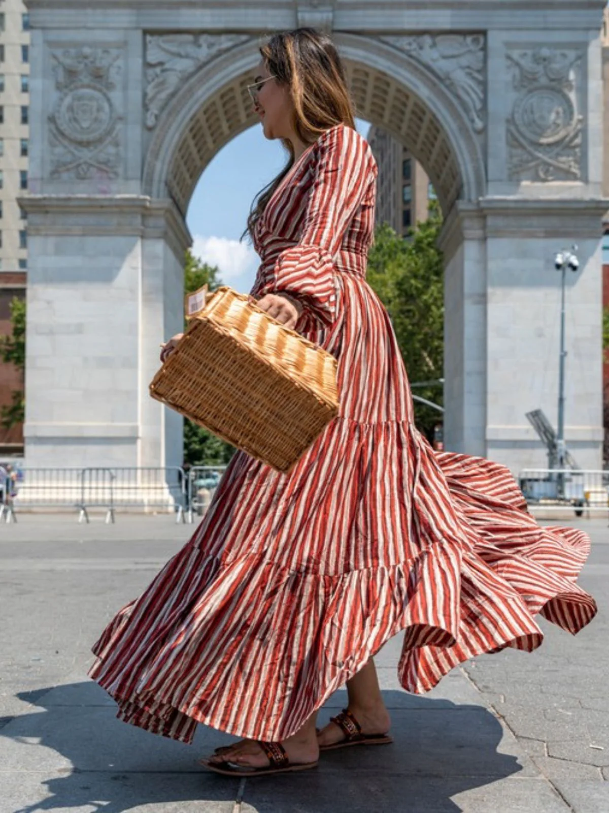 Odette Brown Rayon Stitched Stripes Indo Western Dresses For Women - Image 3