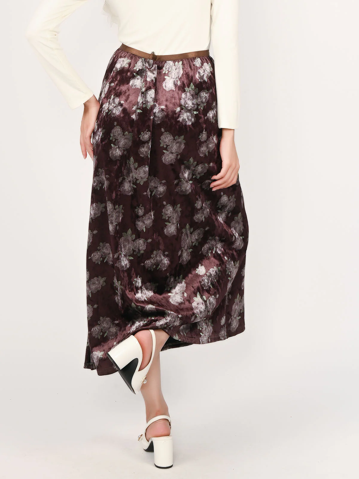 Odette Brown Satin Printed Skirt For Women - Image 4