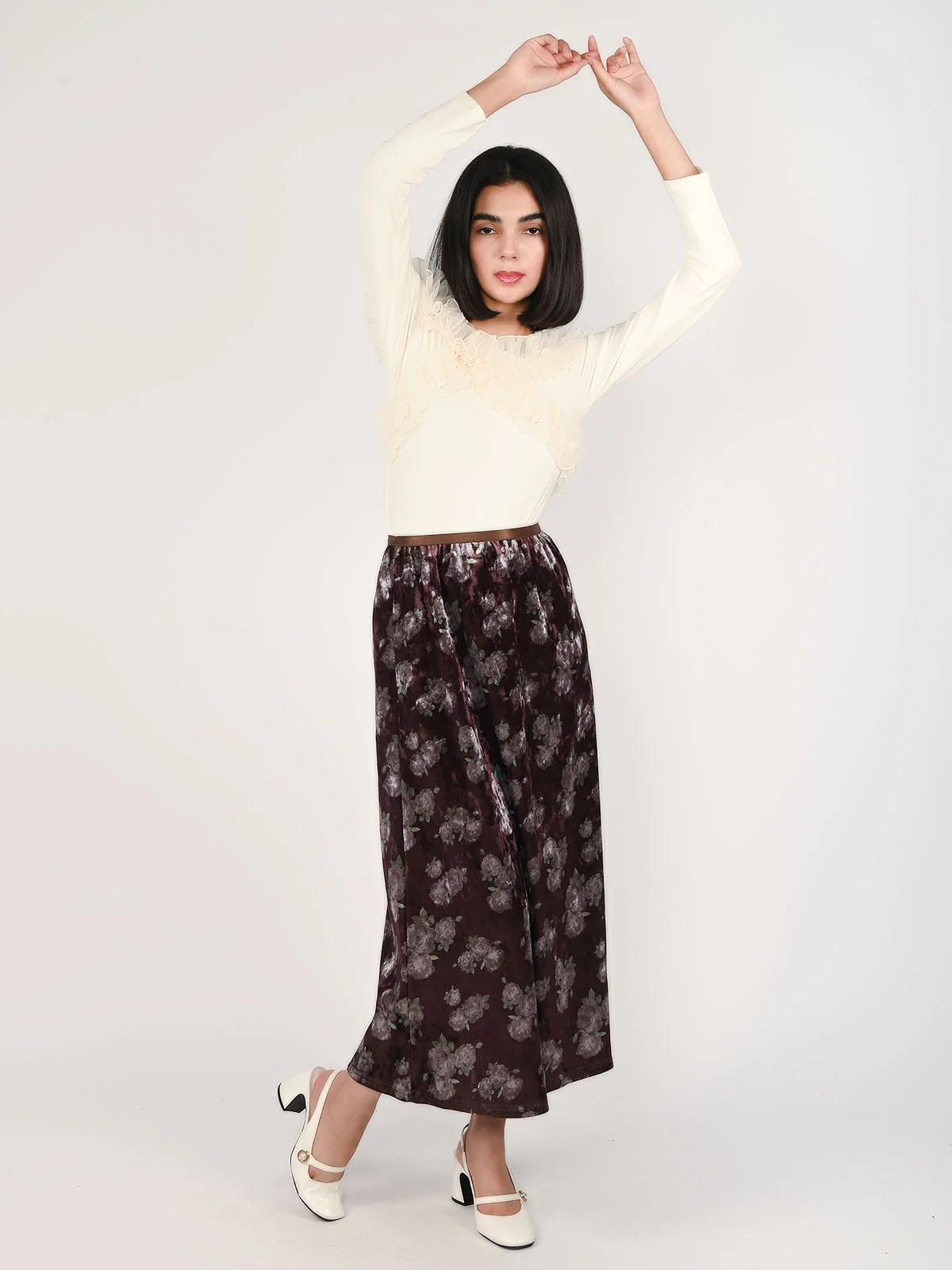 Odette Brown Satin Printed Skirt For Women - Image 5