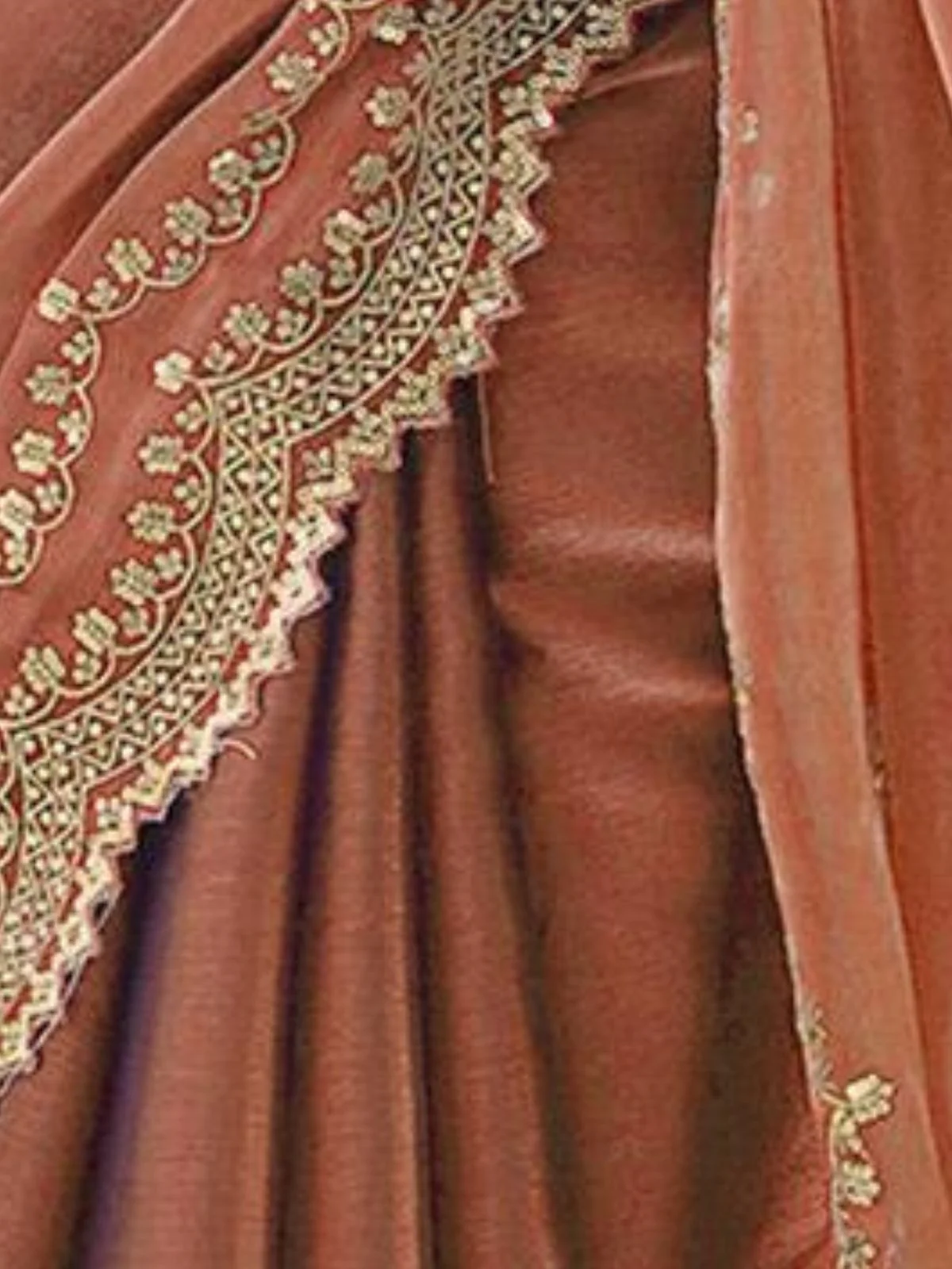 Odette Brown Silk Blend Embellished Solid Saree For Women - Image 4